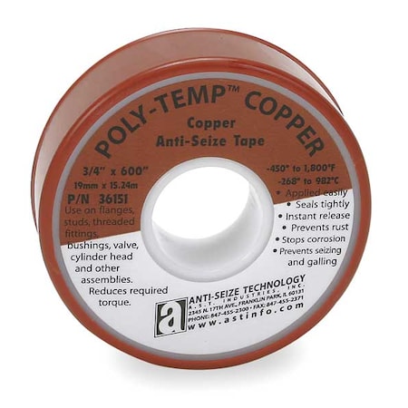 Antiseize Tape,1/2 In. W,600 In. L