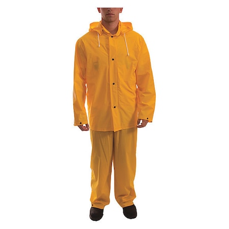 3-Piece Rainsuit w/Detachable Hood, PVC, Bib Overalls, .2mm Thickness, Yellow, 2XL