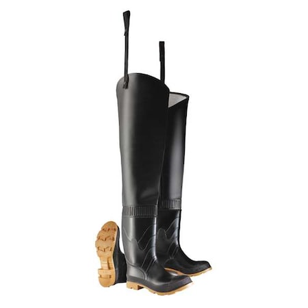 Hip Wader, PVC Upper, PVC Outsole, Plain Toe, 16 in Boot Height, Defined Heel Heel, Size 8 D