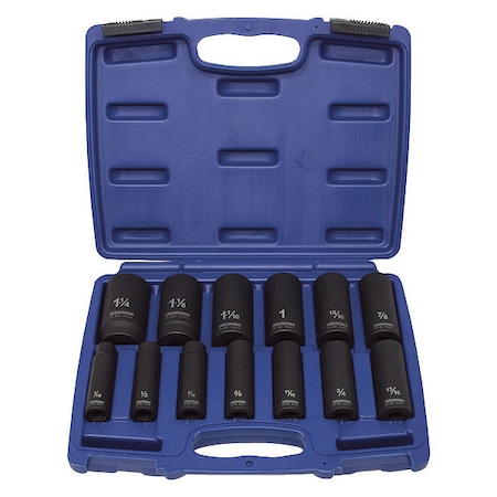 Impact Socket Set, 1/2 in Drive Size, Black Oxide, 13-Piece