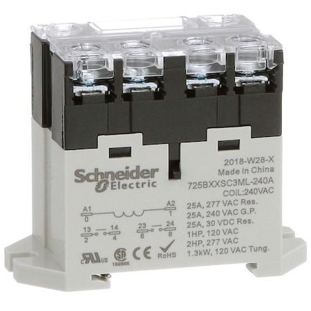 DIN Rail & Top Flange, Enclosed Power Relay, Square, 25 A, 6 Pins, Screw