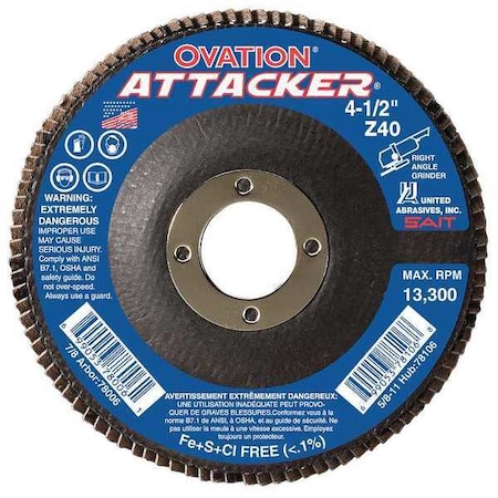 SAIT 76231 Ovation Attacker High Density Fiberglass Backed Flap Disc (Type 27) 5" x 7/8", 120 Grit, 10-Pack