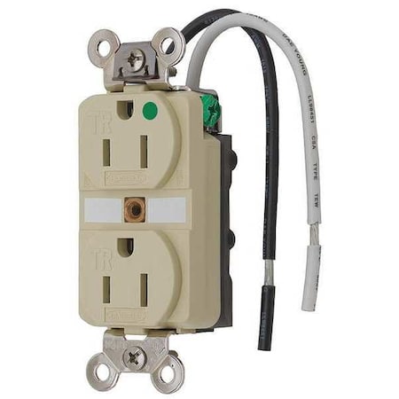 Straight Blade Receptacle, 5-15R, 15 A, 125V AC, 2 Pole, 3 Wire, Flush Mount, Single, Ivory