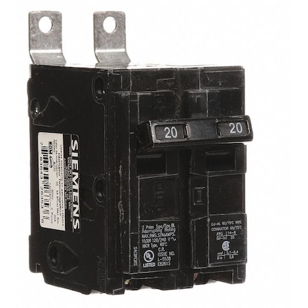 Miniature Circuit Breaker, BL Series, 20A, 2 Pole, 120/240V AC, 10kA at 120/240V AC