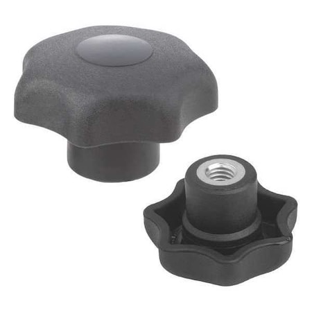 Star Grip, Similar To DIN 6336, D=M08, D1= 40 H=25, Internal Thread, Cap and Grip: Black Plastic