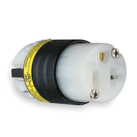 Straight Blade Connector, 5-20R, 20 A, 125V AC, 2 Pole, 3 Wire, Screw Terminals, Black