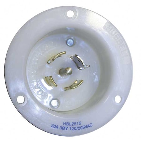 Flanged Locking Inlet, 20 A, 120/208V AC, Three Phase, 4 Pole, Flush Mount, Screw Terminals, White