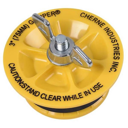 Inside-Of-Pipe Gripper End of Pipe Plug W/ Wing Nut Head, For 3 in Pipe, 3.55 in H, Natural Rubber