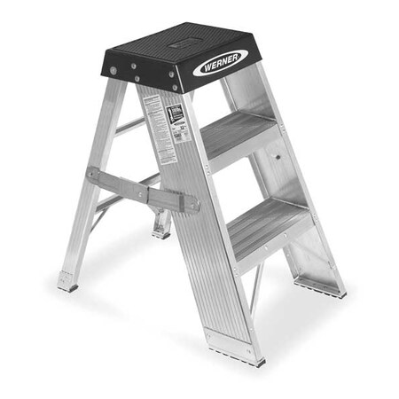 Step Stand, 3 Steps, 375 lb Load Capacity, 36 in Overall Height, Aluminum, Silver/Black