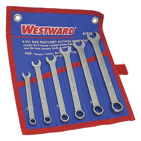 Combo Wrench Set,Ratchet OE,5/16-5/8,6Pc