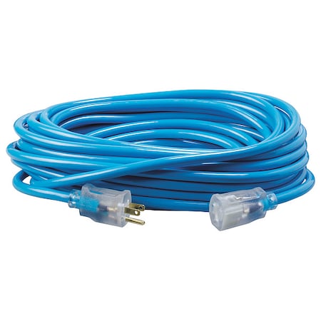 SJTW Extension Cord, 12 AWG, Outdoor, 12/3, 1 Outlets, 5-15R, Blue, PVC, 5-15P, 50 ft
