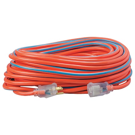 SJTW Extension Cord, 12 AWG, Outdoor, 12/3, 1 Outlets, 5-15R, Blue/Orange, PVC, 5-15P, 100 ft