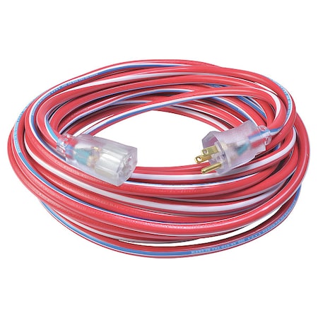 SJTW Extension Cord, 12 AWG, Indoor/Outdoor, 12/3, 1 Outlets, 5-15R, Blue/Red/White, PVC, 5-15P