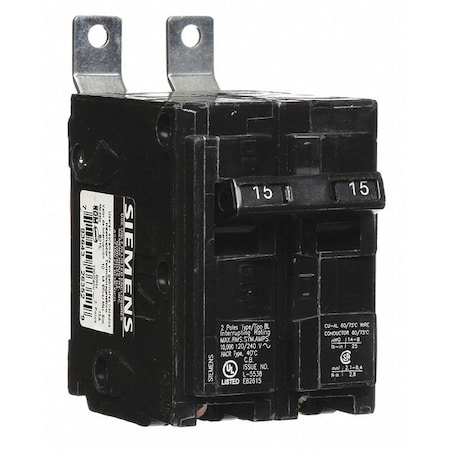 Miniature Circuit Breaker, BL Series, 15A, 2 Pole, 120/240V AC, 10kA at 120/240V AC