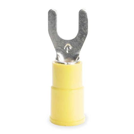 Fork Terminal, #6 Stud Size, 10 AWG, 600 V, Vinyl Insulated, Yellow, Crimp Termination Only, 50 PK