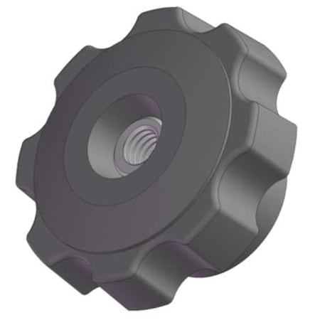 Fluted Knob, 1/4-20 Thread Size, 1.25"L, Thru Tap, Steel