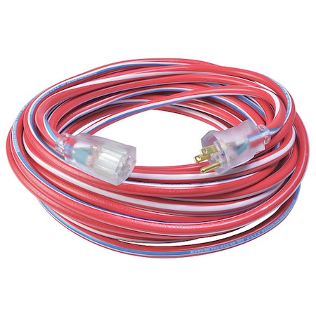 SJTW Extension Cord, 12 AWG, Indoor/Outdoor, 12/3, 1 Outlets, 5-15R, Blue/Red/White, PVC, 5-15P