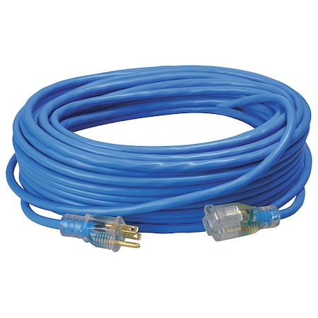 SJTW Extension Cord, 14 AWG, Outdoor, 14/3, 1 Outlets, 5-15R, Blue, PVC, 5-15P, 100 ft