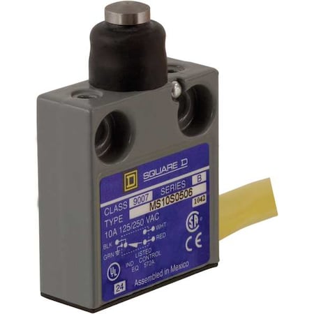 Limit Switch, Plunger, SPDT, 10A at 300V AC, Actuator Location: Top