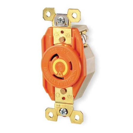 Locking Receptacle, L5-20R, 20 A, 125V AC, Single Phase, 2 Pole, Flush Mount, Screw Terminals