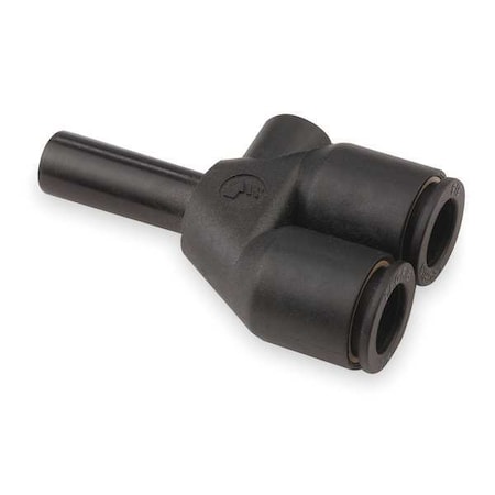 Push-Fit Wye Fitting, 1/4 in Tube Size, Brass, Fiberglass-Reinforced Nylon, Black, 10 PK