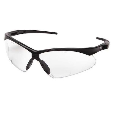Agitator Reader Safety Glasses, Black Wraparound Frame, 2.0 Diopter, Clear Lens, Universal