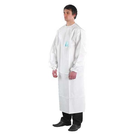 Disposable Lab Coat, Non-Woven Polyethylene Laminate, Zipper Closure, White, M, 30 PK