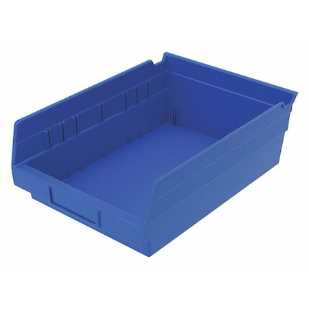 Shelf Storage Bin, Plastic, Blue, 4 in H, 8 3/8 in W, 11 5/8 in L