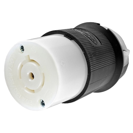 Locking Connector, L21-20R, 20 A, 120/208V AC, Three Phase, 4 Pole, Screw Terminals, Black, White