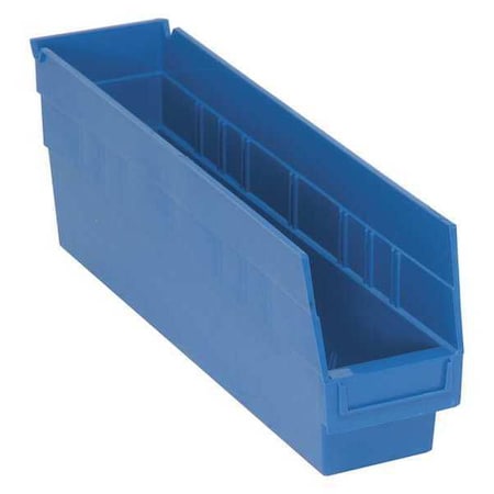 Shelf Storage Bin, Polypropylene, Blue, 6 in H, 4 1/8 in W, 17 7/8 in L