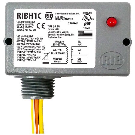 Enclosed Pre-Wired Relay, 10A at 277VAC, SPDT, Lead Length: 16 in
