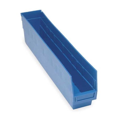 Shelf Storage Bin, Polypropylene, Blue, 6 in H, 4 1/8 in W, 23 5/8 in L