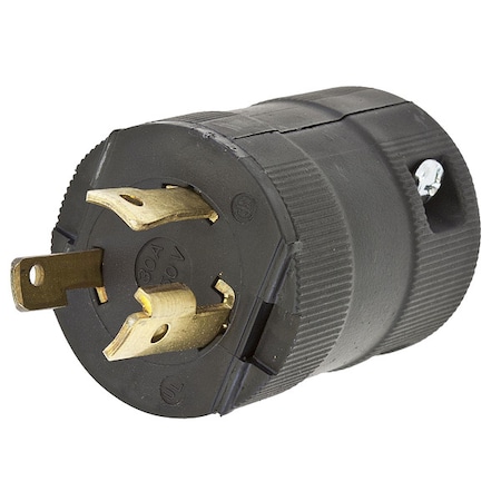 Locking Plug, L6-30P, 30 A, 250V AC, Single Phase, 2 Pole, Screw Terminals, Black