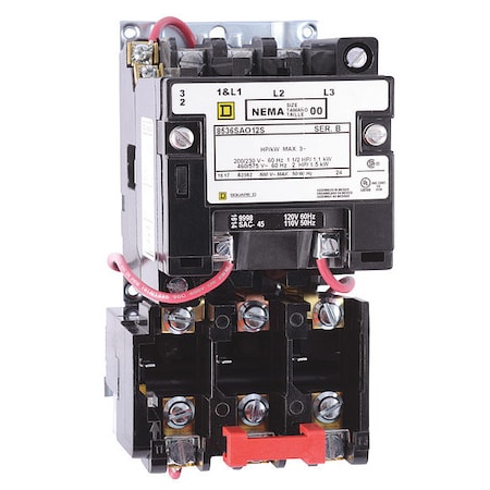 Magnetic Motor Starter, Non-Reversing, No Auxiliary Contacts, 240V AC, 2 P, Screw Clamp