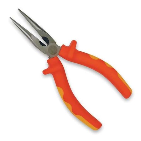6" Insulated Long Nose Plier, Serrated Cut