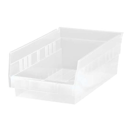 Shelf Storage Bin, Polypropylene, Clear, 4 in H, 6 5/8 in W, 11 5/8 in L