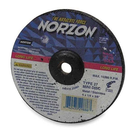 Cut-Off & Grinding Wheel, Type 27, 4 1/2 in Dia, 0.125 in Thick, 7/8 in Arbor Hole Size, Ceramic