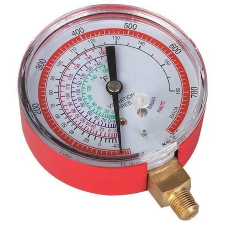 Gauge,2-3/4 In Dia,High Side,Red,800 psi