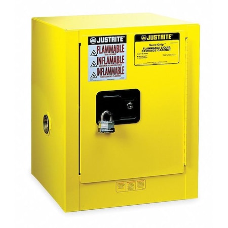 Hazardous Material Storage Cabinet, 4 gal, 1 Shelves, Steel, 17 in W x 22 in H x 17 in D, Yellow