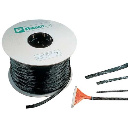 Braided Cable Sleeve, 1/2 in Inside Dia., 3/4 in Max Bundle Dia., 100 ft, Black