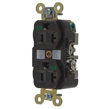 Duplex Straight Blade Receptacle, 5-20R, 20 A, 125V AC, 2 Pole, 3 Wire, Flush Mount, Grounded