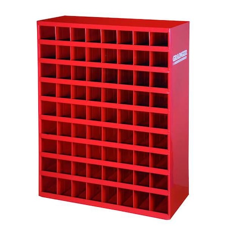 Pigeonhole Bin Unit, 33.75 in W x 12 in D x 42 in H, 72 Compartments, Red, Steel
