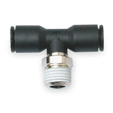 Push-Fit Tee Fitting, 5/32 in or 4mm Tube Size, Fiberglass-Reinforced Nylon, Black, 10 PK