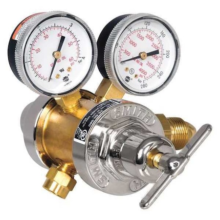 Gas Regulator, Argon, Helium, Nitrogen, Two Stage, 0.965"-14 Inlet, 5/8"-18 Outlet, 50 psi
