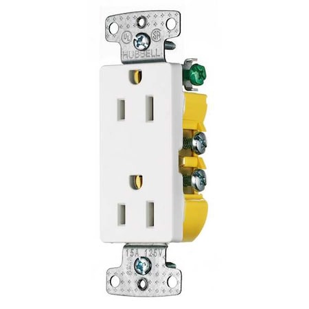 Straight Blade Receptacle, 5-15R, 15 A, 125V AC, 2 Pole, 3 Wire, Flush Mount, Grounded