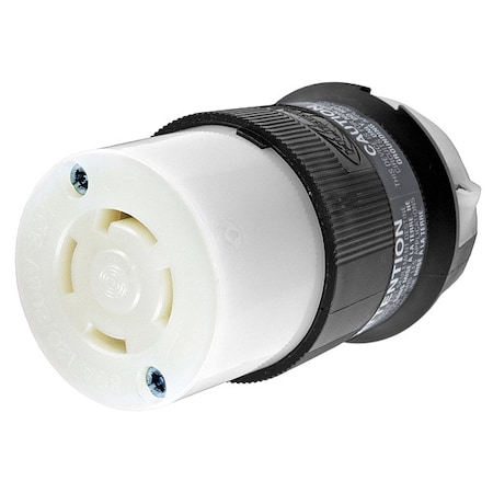 Locking Connector, L18-30R, 30 A, 120/208V AC, Three Phase, 4 Pole, Screw Terminals, Black, White