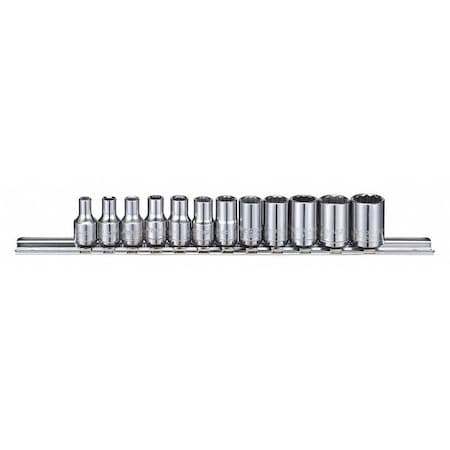 1/4" Drive Socket Set, Metric, 12pcs, Socket Set, Chrome, 12-Point, Chrome