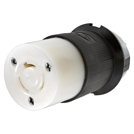Locking Connector, Non-NEMA, 20 A, 250V AC, Single Phase, 2 Pole, Screw Terminals, Black, White