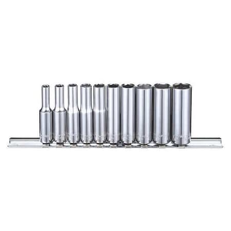1/4" Drive Socket Set, SAE, 5/32 to 1/2 in, 6-Point,Chrome, 10 Pieces