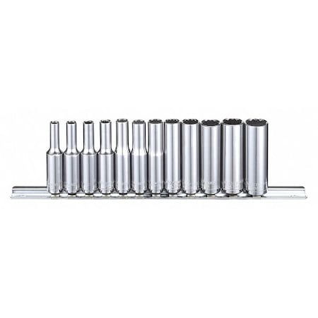 1/4 in Drive Socket Set, Metric, 12pcs, Skt St, Chrm, 20-26 mm, 6Pt